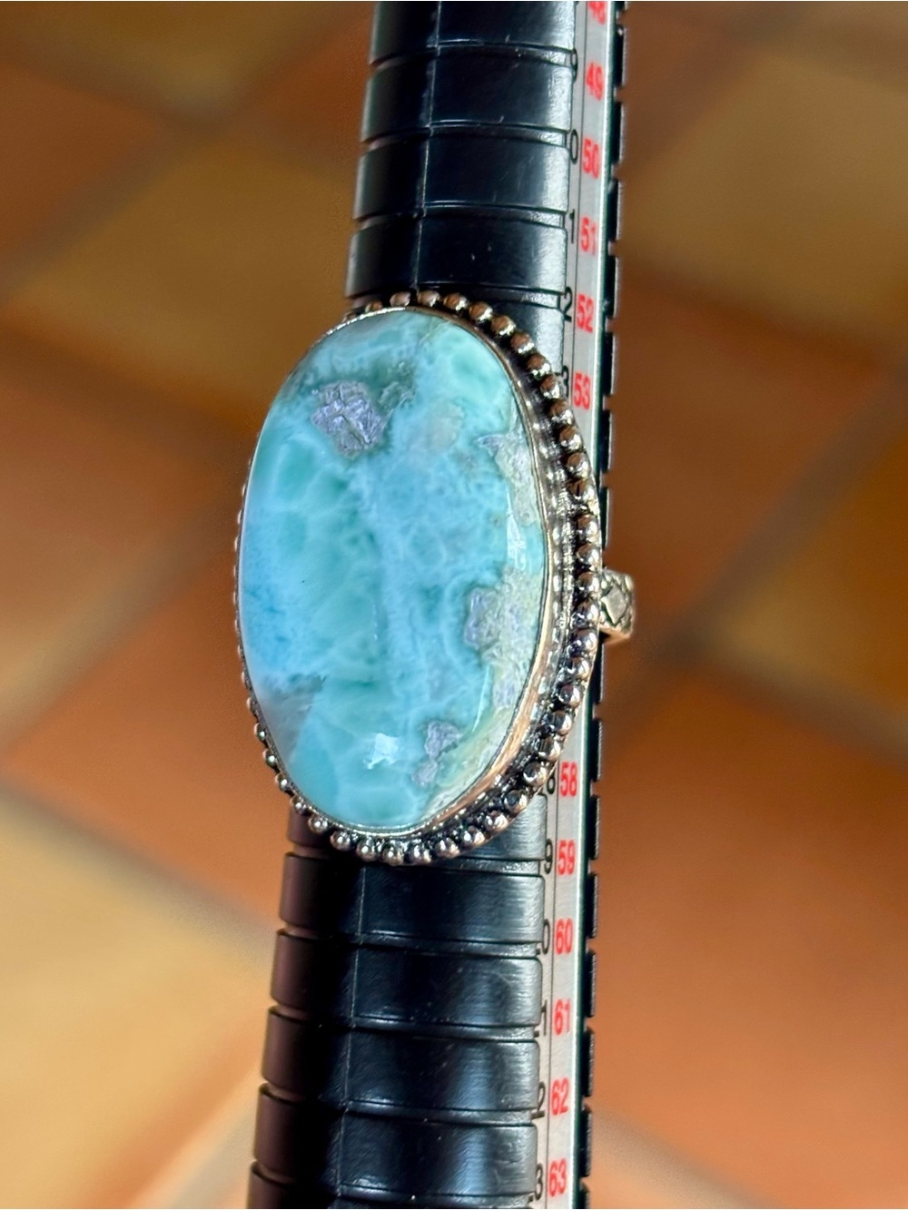 925 Sterling Silver Larimar Ring | Caribbean Blue Crystal Gemstone size 7.5 - Picture 7 of 8